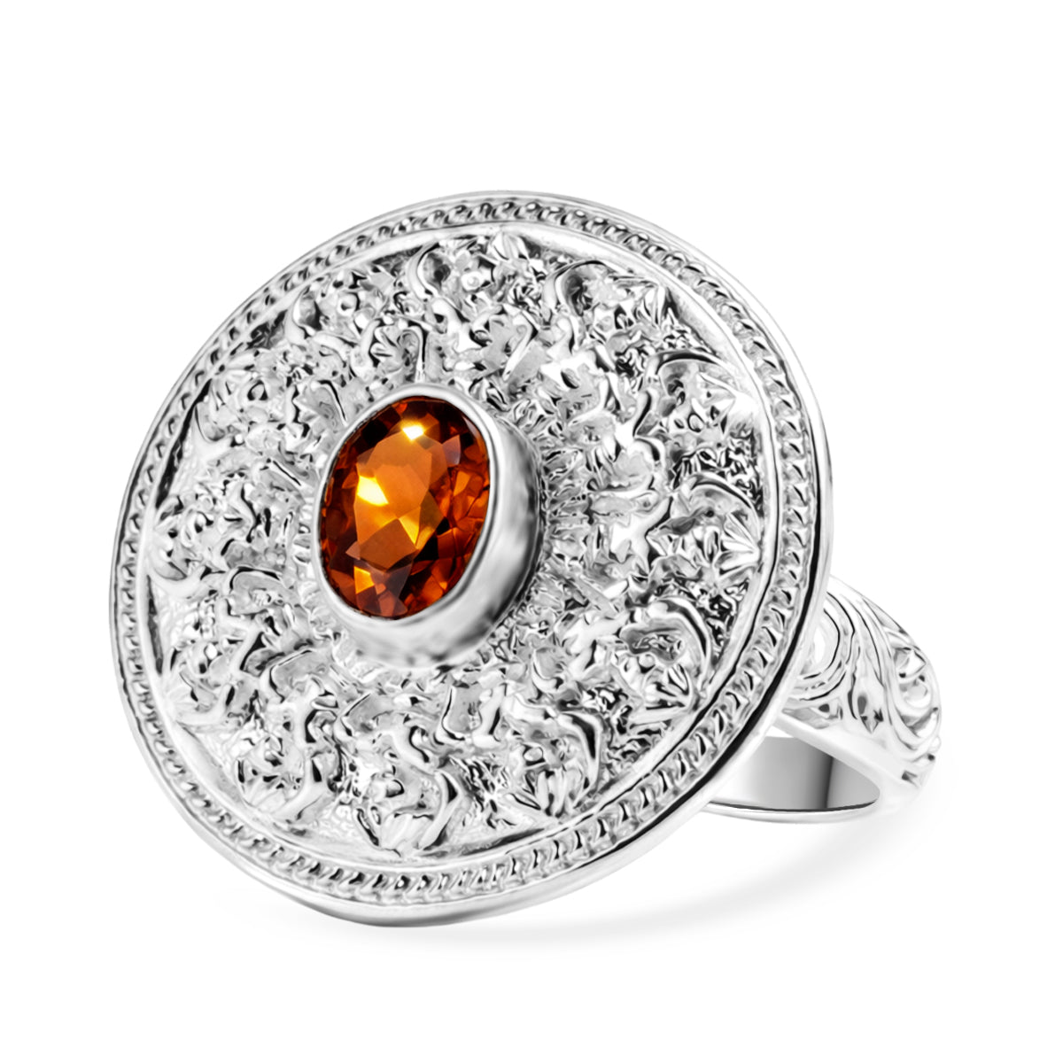 D'Joy Hessonite Garnet Ethnic Motif Ring in Sterling Silver, 1.50 Ct V32606176 0