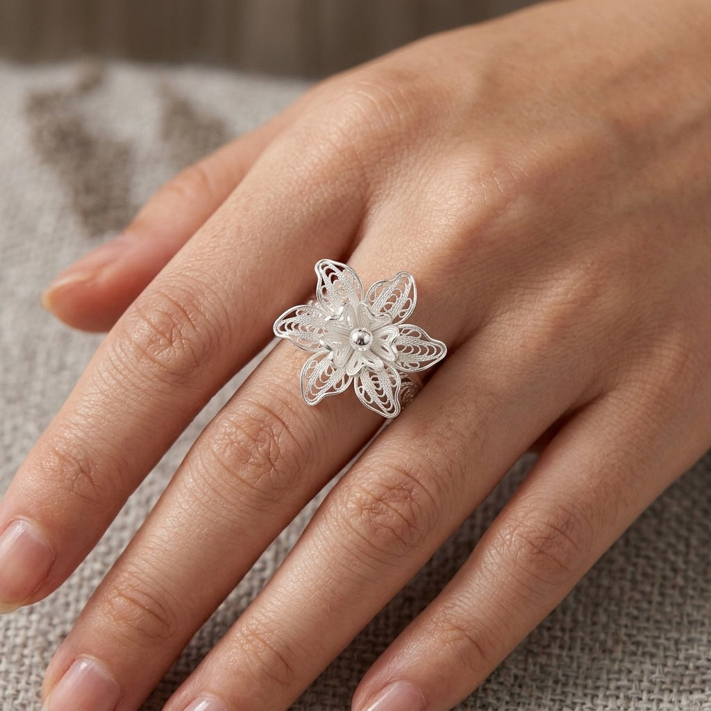 Royal Bali Collection - Sterling Silver Floral Ring V32606279 2
