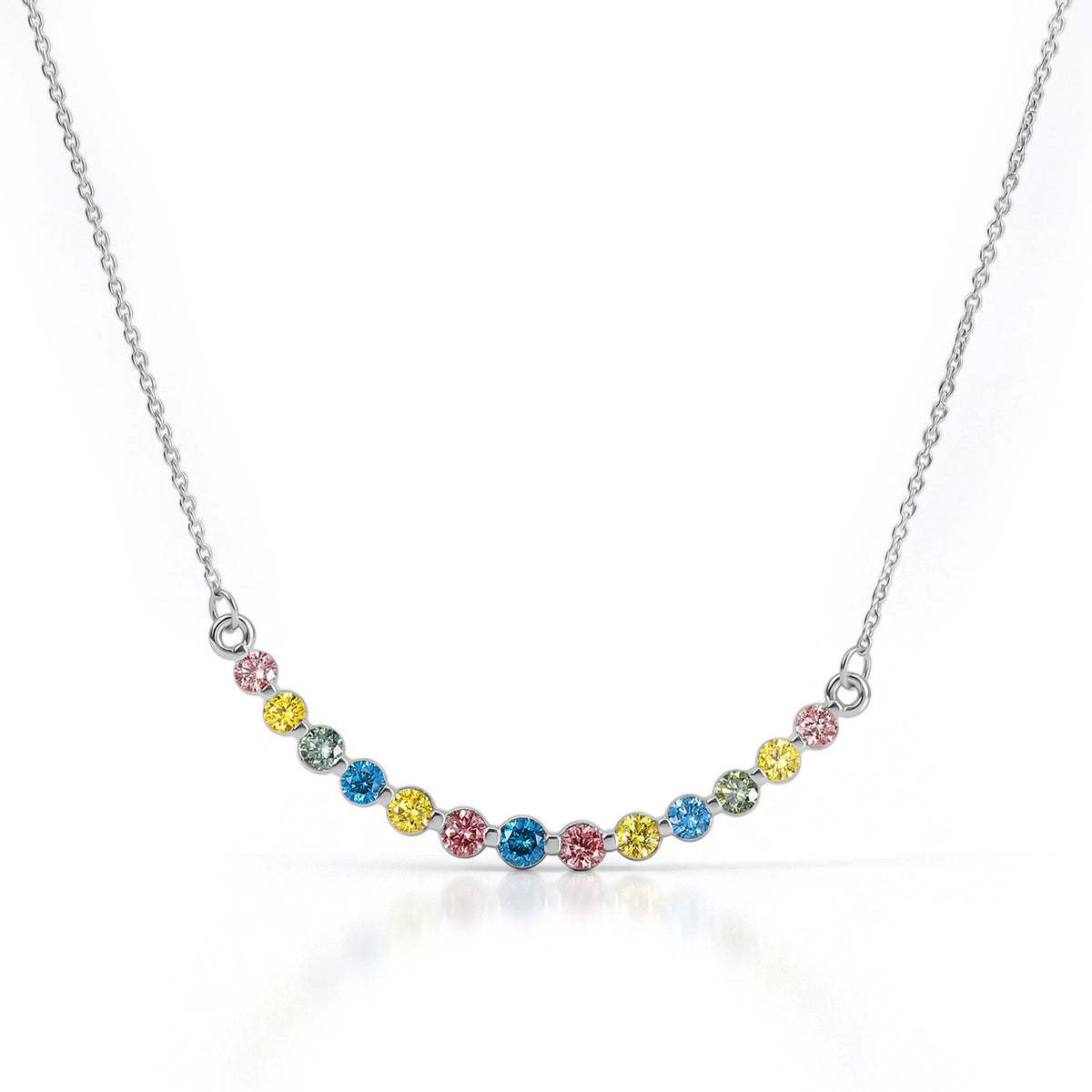 LUXURIANT 0.96 Ct. Multi Colour Lab Grown Diamond Necklace (Size - 20) in Rhodium Overlay Sterling Silver (SI-G-H) 8514439 0