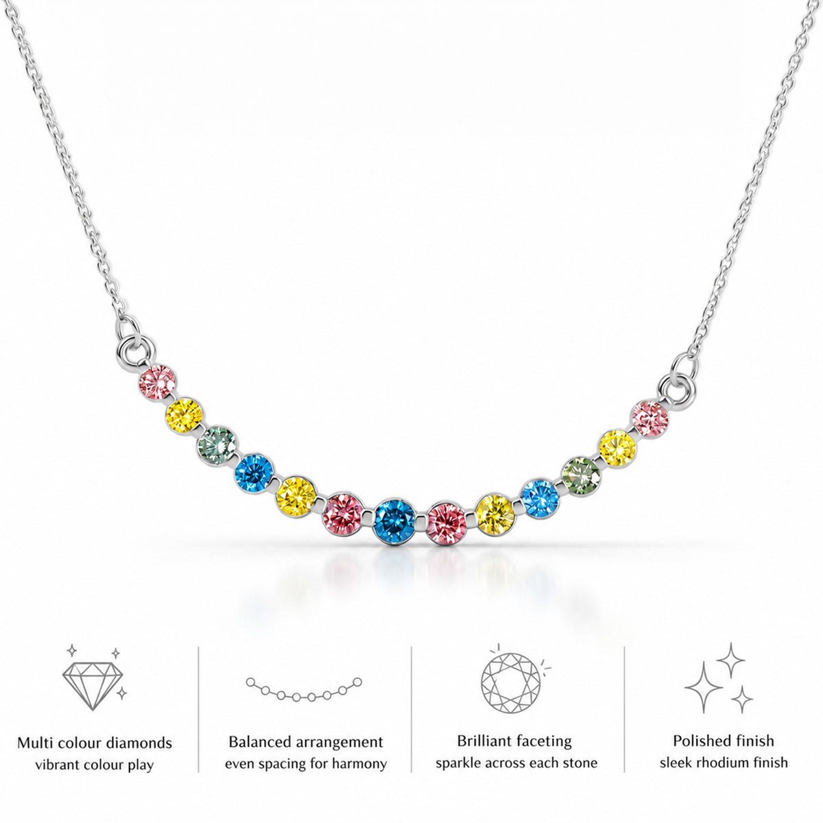 LUXURIANT 0.96 Ct. Multi Colour Lab Grown Diamond Necklace (Size - 20) in Rhodium Overlay Sterling Silver (SI-G-H) 8514439 6