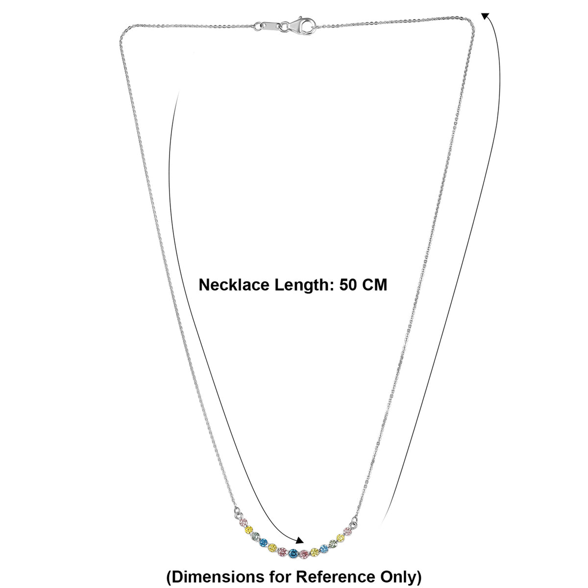 LUXURIANT 0.96 Ct. Multi Colour Lab Grown Diamond Necklace (Size - 20) in Rhodium Overlay Sterling Silver (SI-G-H) 8514439 8