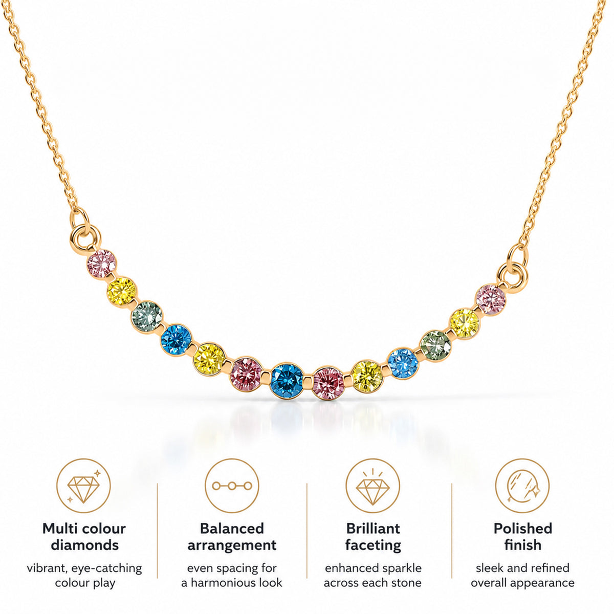 LUXURIANT 0.96 Ct. Multi Colour Lab Grown Diamond Necklace (Size - 20) in 18K Vermeil Yellow Gold Over Sterling Silver (SI-G-H) 8514440 6