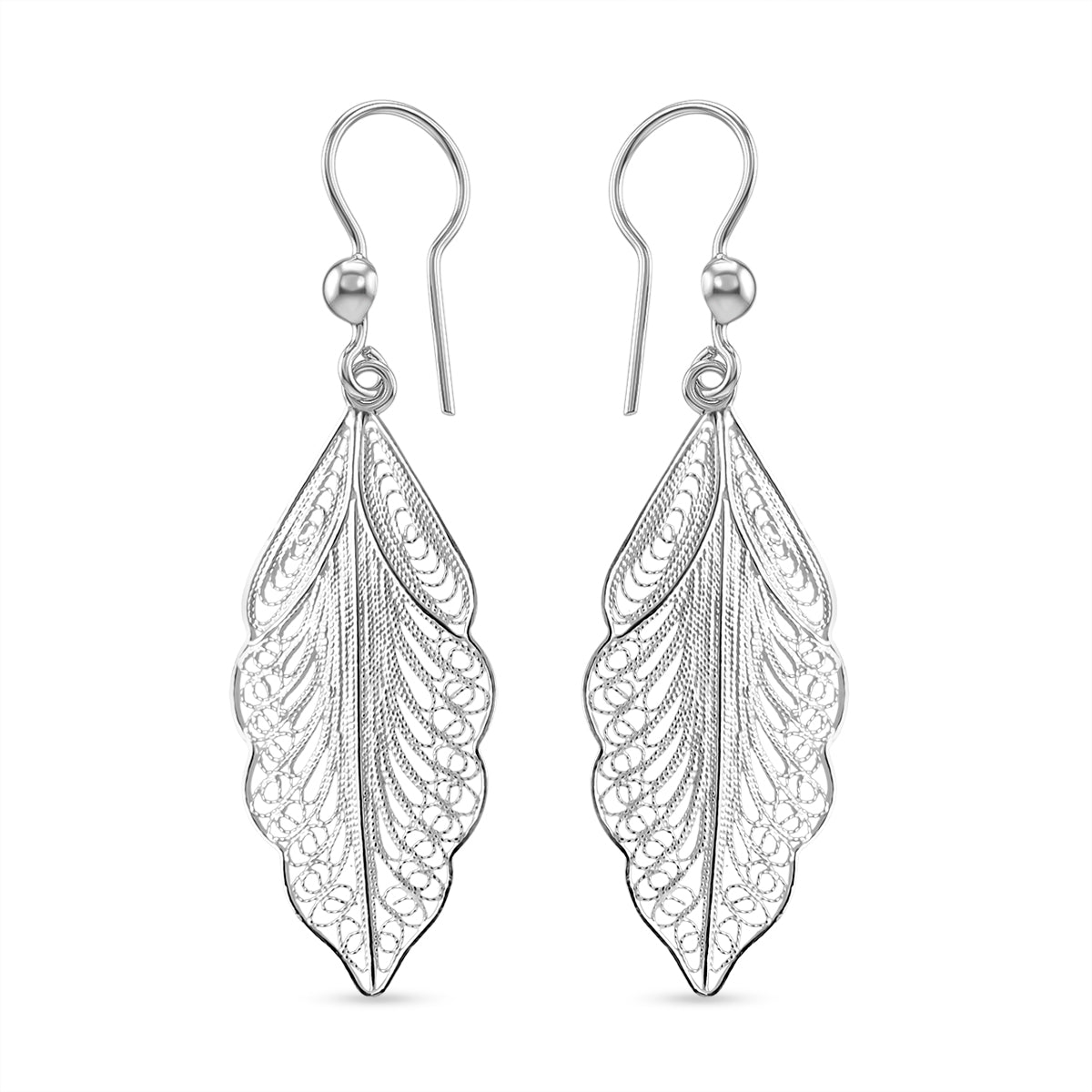 Royal Bali Collection - Sterling Silver Leaf Design Earring with Hook V32516659 0