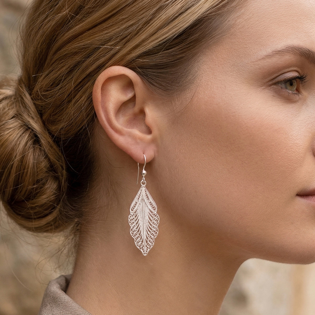 Royal Bali Collection - Sterling Silver Leaf Design Earring with Hook V32516659 2