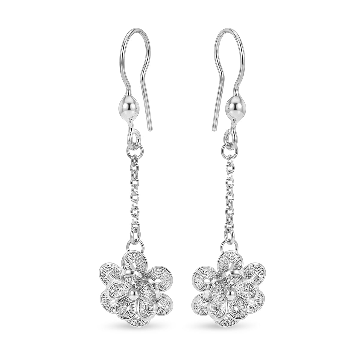 Royal Bali Collection - Sterling Silver Floral Drop Earring with Hook V32516767 0