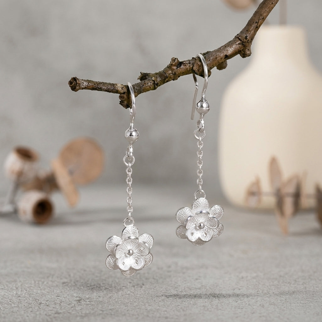 Royal Bali Collection - Sterling Silver Floral Drop Earring with Hook V32516767 3