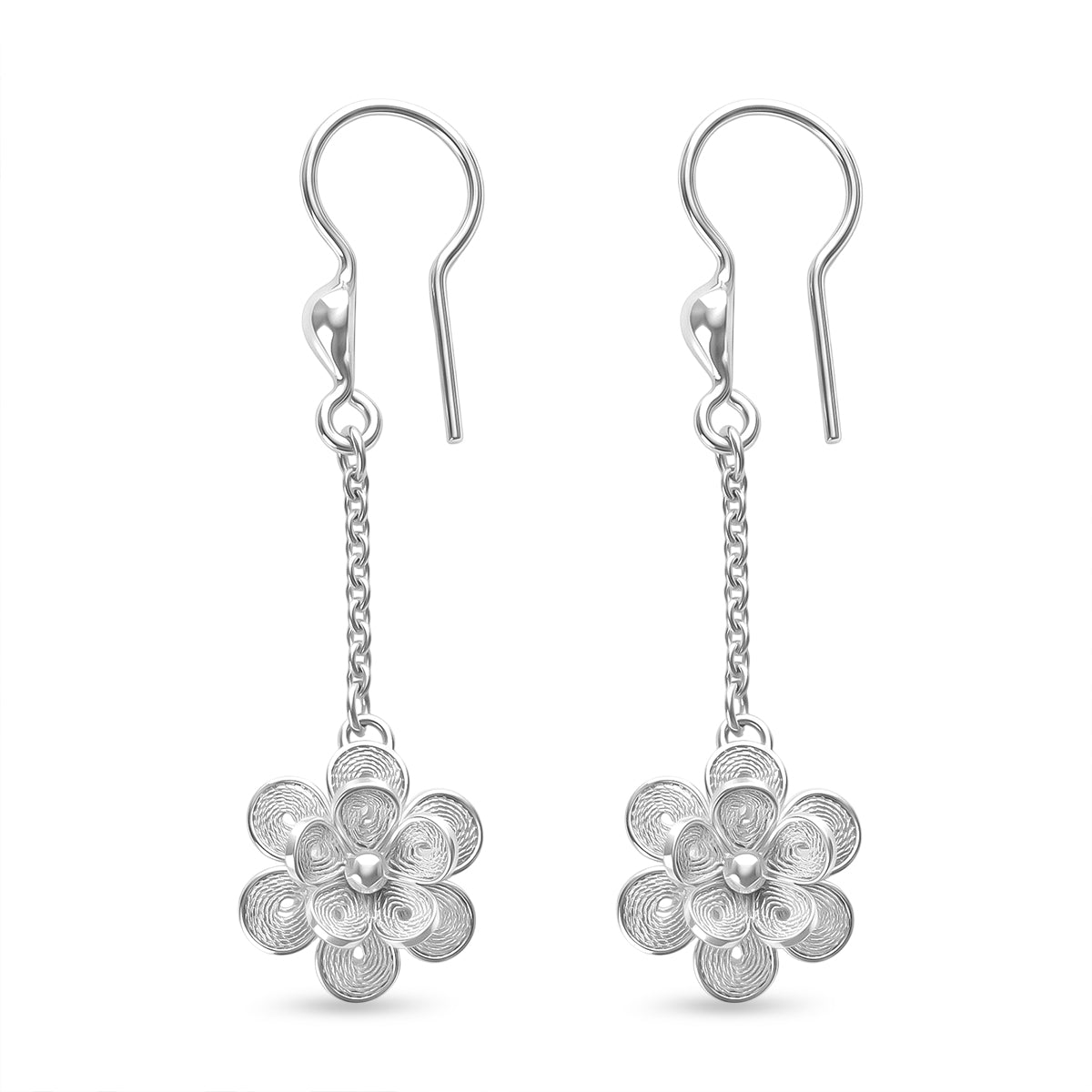 Royal Bali Collection - Sterling Silver Floral Drop Earring with Hook V32516767 4