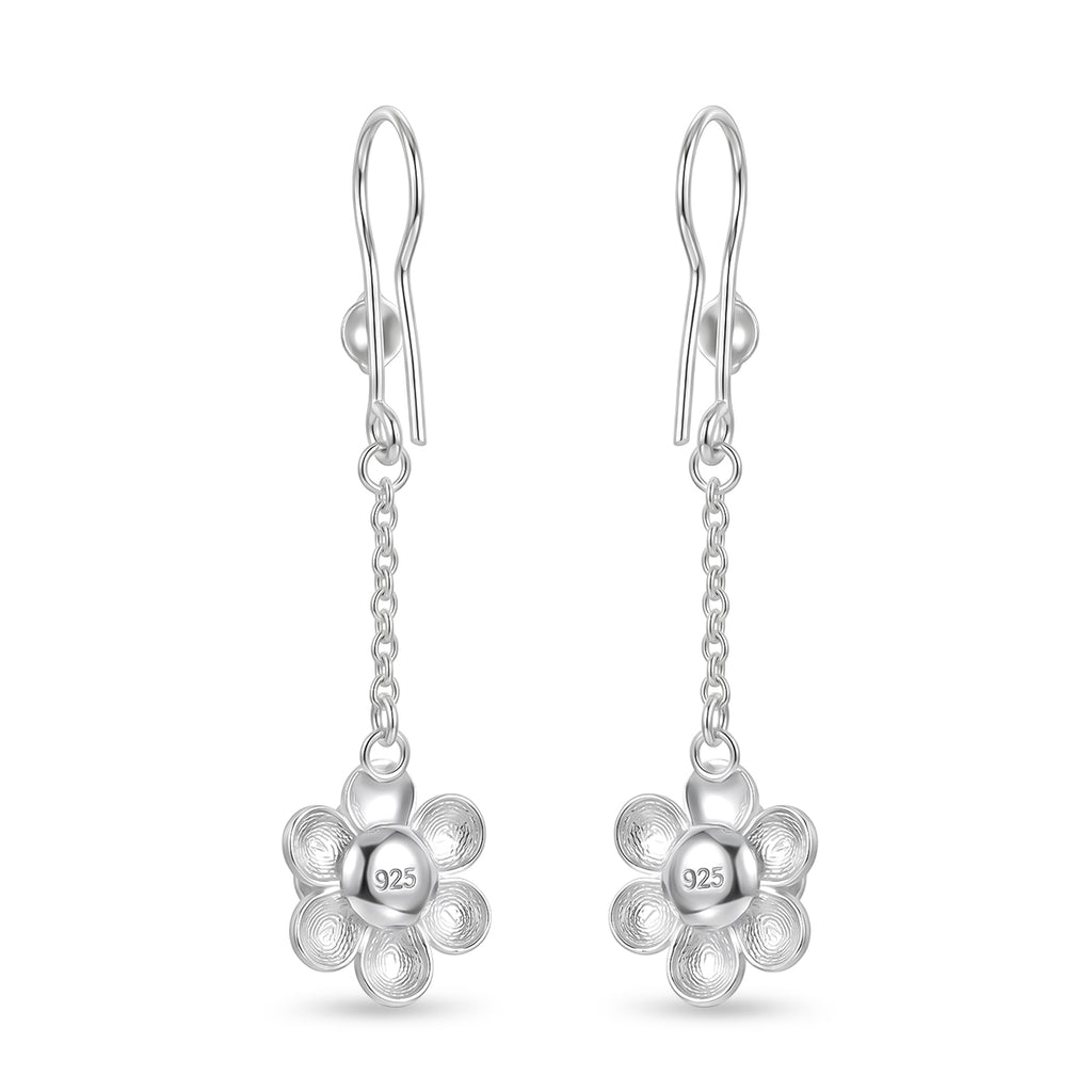 Royal Bali Collection - Sterling Silver Floral Drop Earring with Hook_8514552_4