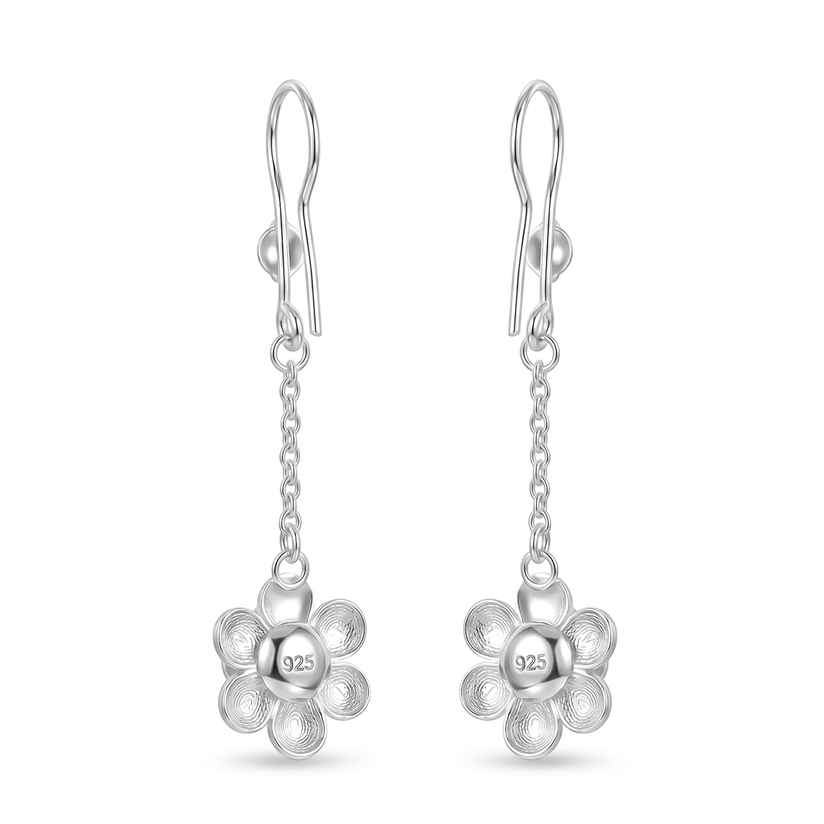 Royal Bali Collection - Sterling Silver Floral Drop Earring with Hook V32516767 5