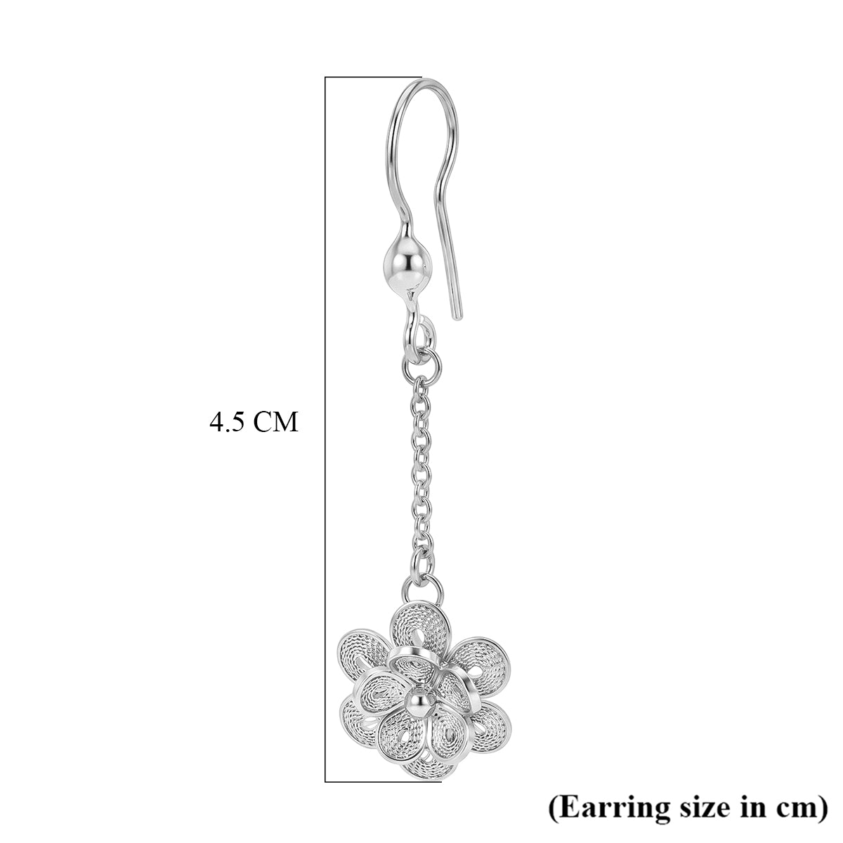 Royal Bali Collection - Sterling Silver Floral Drop Earring with Hook V32516767 6