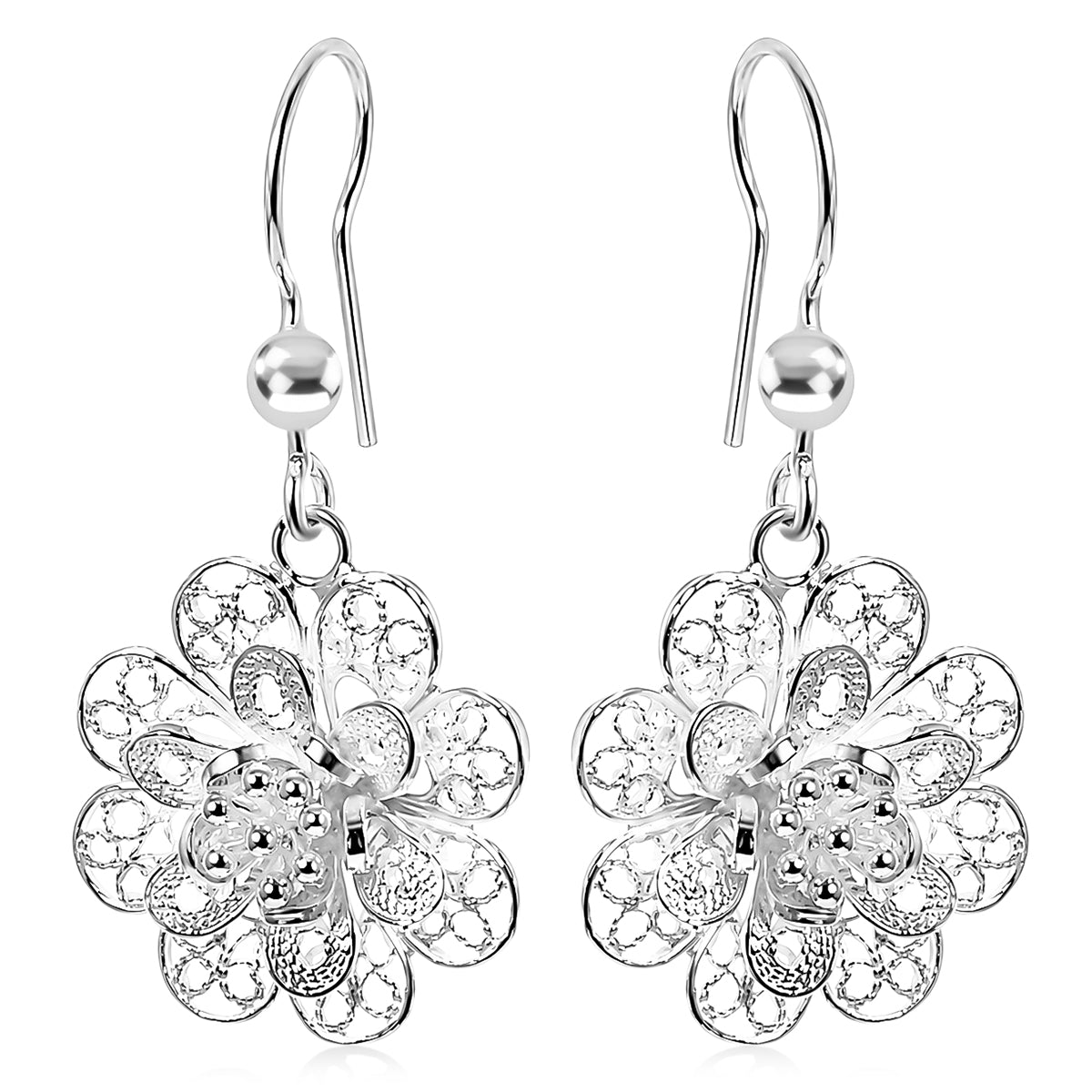 Royal Bali Collection - Sterling Silver Floral Earring with Hook V32516658 0