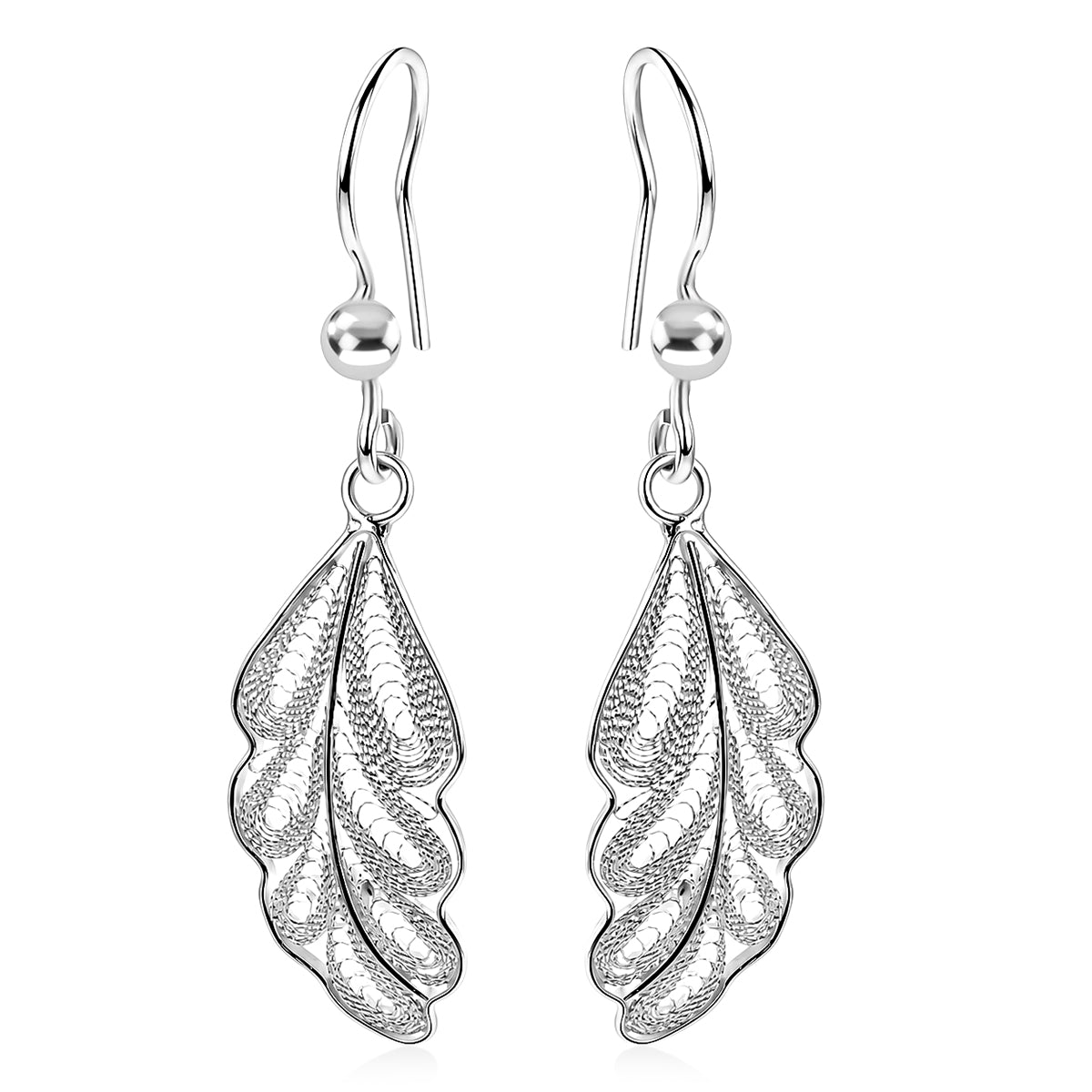 Royal Bali Collection - Sterling Silver Leaf Design Earring with Hook V32516821 0