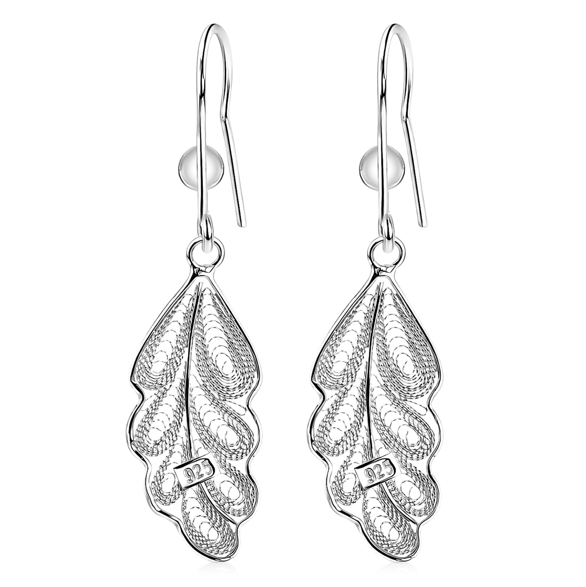 Royal Bali Collection - Sterling Silver Leaf Design Earring with Hook V32516821 4