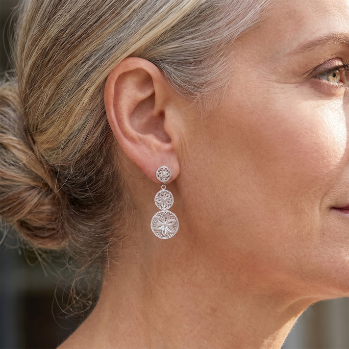 Royal Bali Collection - Floral Dangling Earring with Push Back in Sterling Silver 8514574 2