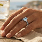 Royal Bali Collection - D'Joy Aquamarine, Blue Sapphire & White Zircon Solitaire Ring in Rhodium Overlay Sterling Silver 1.40 Ct._8514583_1