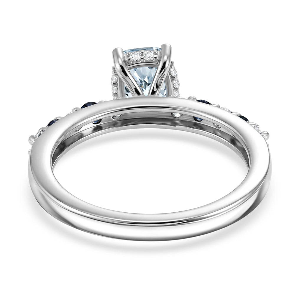 Royal Bali Collection - D'Joy Aquamarine, Blue Sapphire & White Zircon Solitaire Ring in Rhodium Overlay Sterling Silver 1.40 Ct._8514583_6