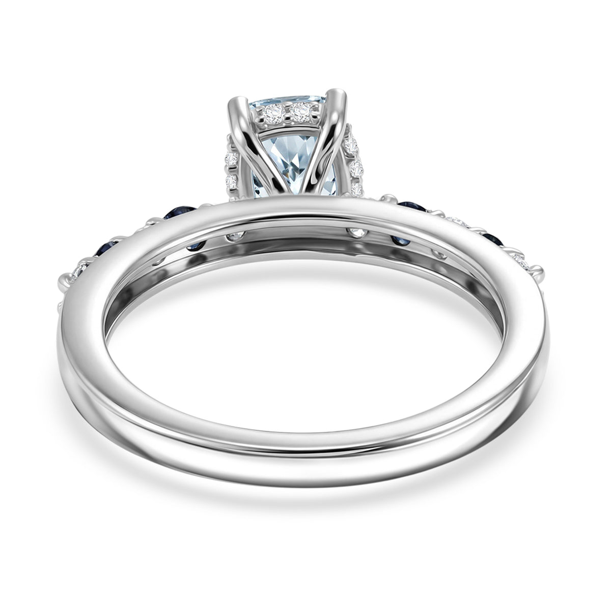 D'Joy Aquamarine, Blue Sapphire &amp; White Zircon Solitaire Ring in Rhodium Overlay Sterling Silver 1.40 Ct. V32513380 7