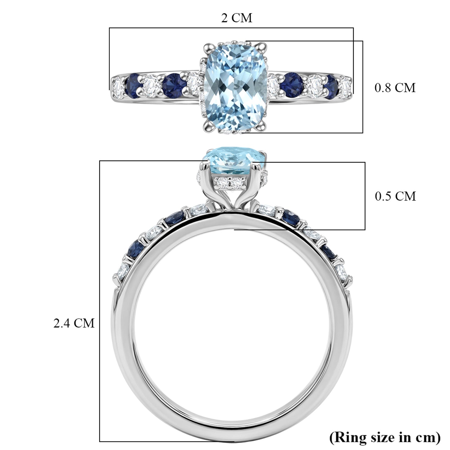 D'Joy Aquamarine, Blue Sapphire &amp; White Zircon Solitaire Ring in Rhodium Overlay Sterling Silver 1.40 Ct. V32513380 8