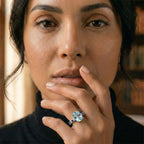 Royal Bali Collection - D'Joy Aquamarine, Blue Sapphire & White Zircon Solitaire Ring in Rhodium Overlay Sterling Silver 1.40 Ct._8514588_3