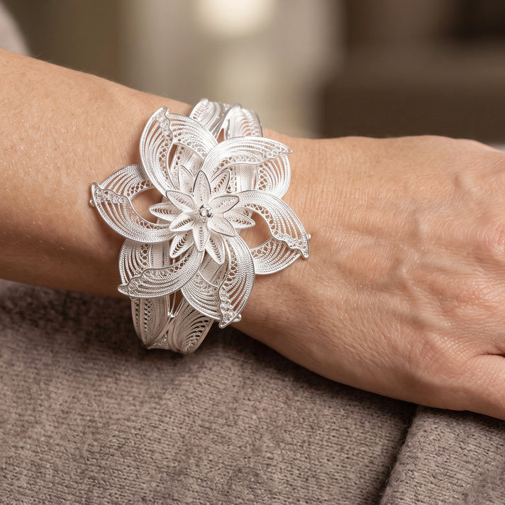 Royal Bali Collection - Floral Bangle (Size - 7.5) in Sterling Silver, Silver Wt. 30.30 Gms 8514647 2