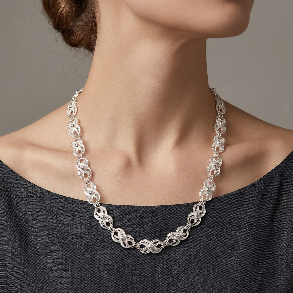 Royal Bali Collection - Handmade Tarakashi Filigree Sterling Silver Necklace (Size - 20)_8514652_2