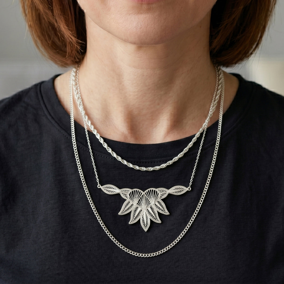 Royal Bali Collection - Sterling Silver Leaf Cluster Necklace (Size - 18-2 Ext) 8514660 3