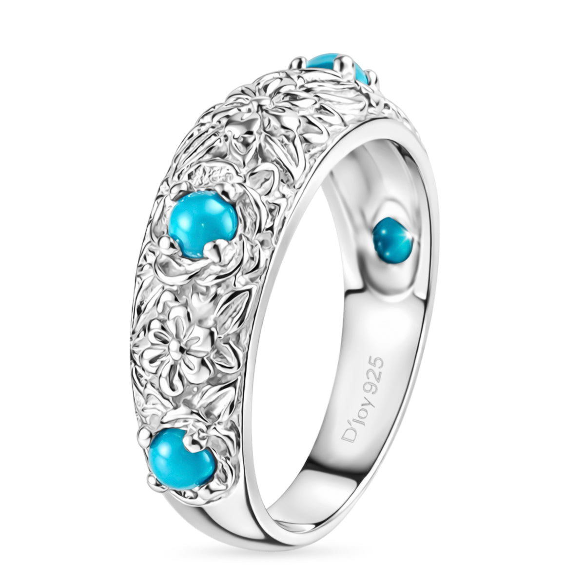 D'Joy Sleeping Beauty Turquoise Sterling Silver Floral Band Ring 0.50 Ct. V32516668 4