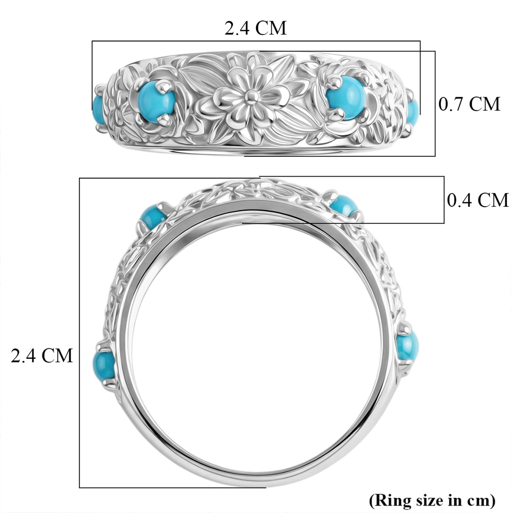 Royal Bali Collection - D'Joy Sleeping Beauty Turquoise Sterling Silver Floral Band Ring 0.50 Ct._8515021_5