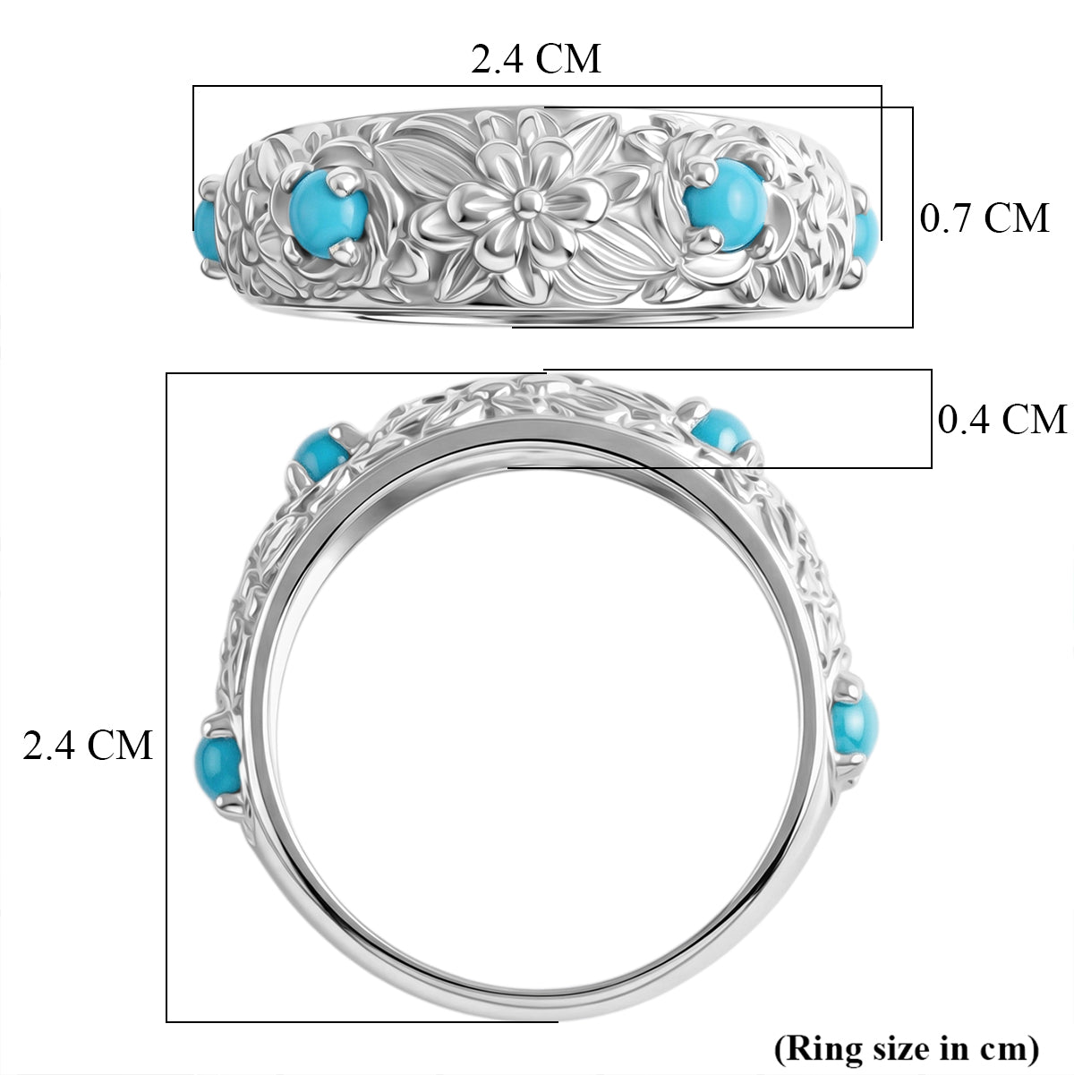 D'Joy Sleeping Beauty Turquoise Sterling Silver Floral Band Ring 0.50 Ct. V32516668 6
