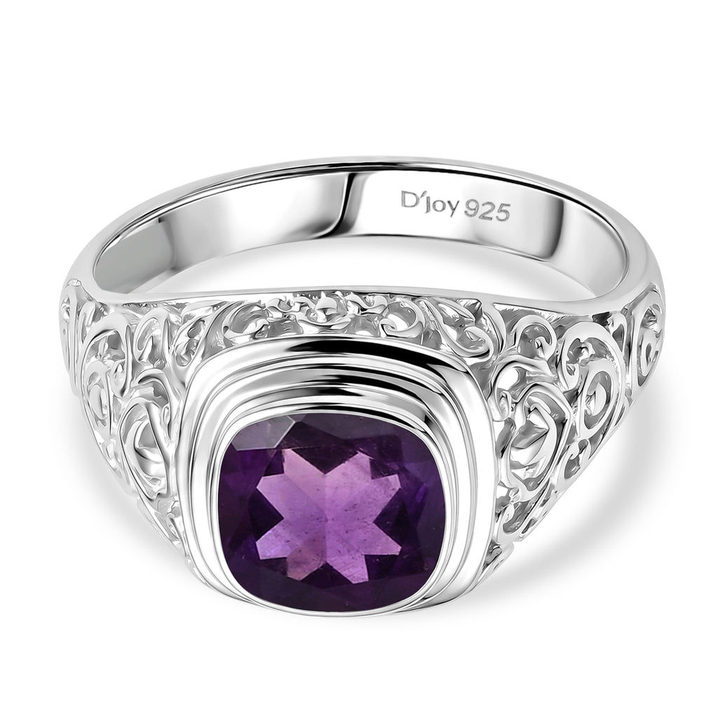 Royal Bali Collection - D'Joy African Amethyst Sterling Silver Solitaire Ring 2.13 Ct._8515073