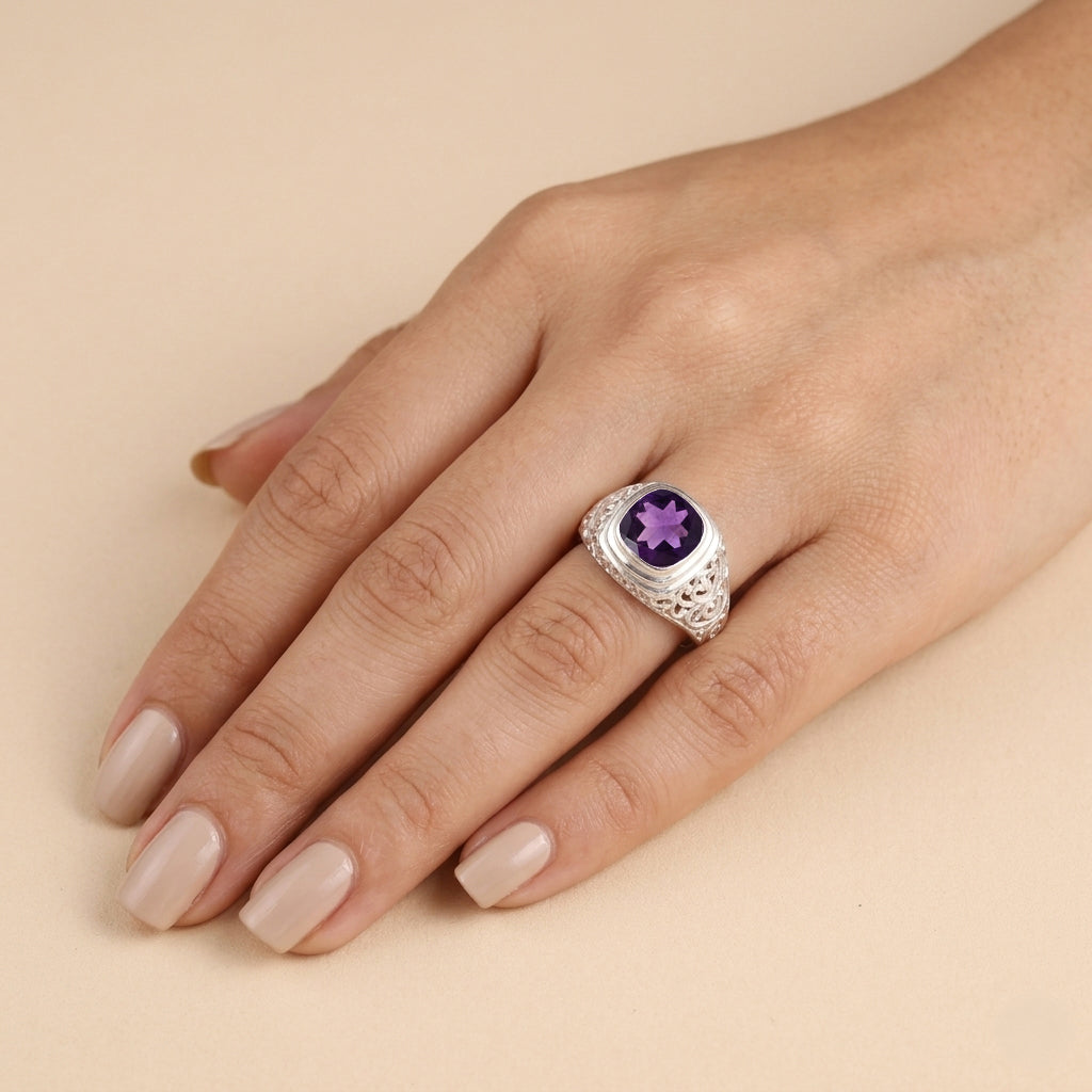 Royal Bali Collection - D'Joy African Amethyst Sterling Silver Solitaire Ring 2.13 Ct._8515073_1