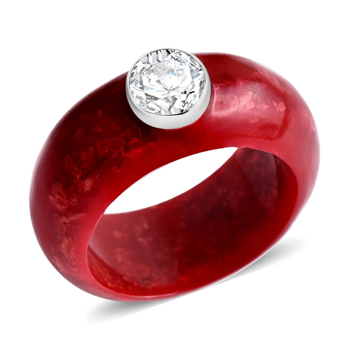 Royal Bali Collection - Moissanite &amp; Red Coral Sterling Silver Solitaire Band Ring 15.64 Ct. 8515081 1
