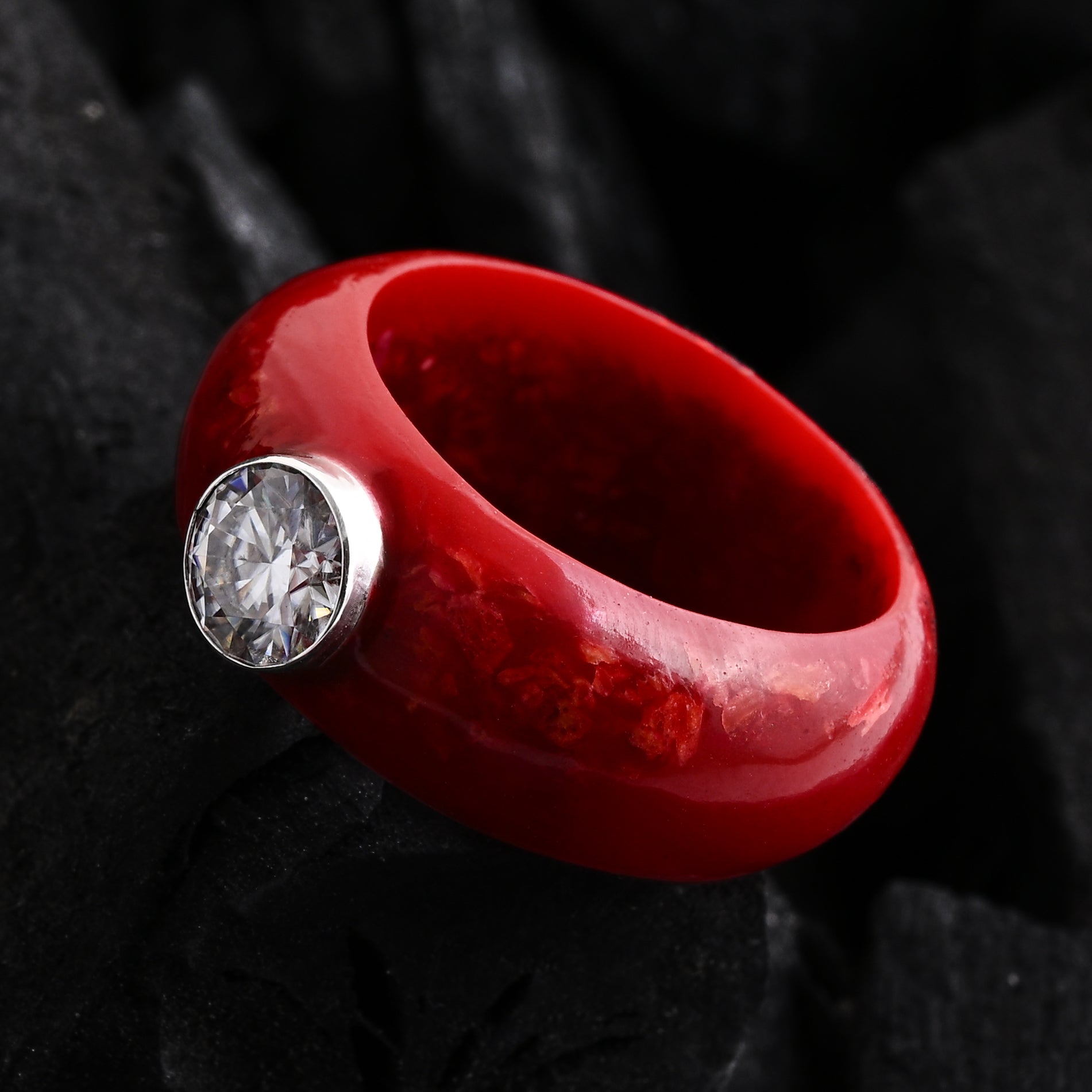 Royal Bali Collection - Moissanite &amp; Red Coral Sterling Silver Solitaire Band Ring 15.64 Ct. 8515081 2