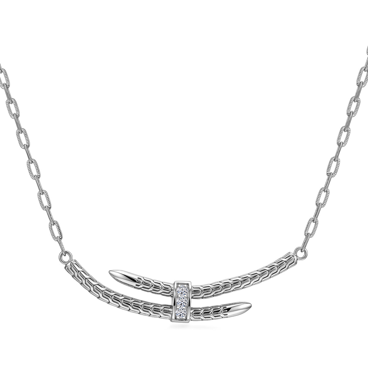 Luxuriant Lab Grown Diamond Serpert Trilogy Chain Necklace in Sterling Silver 8515099 0