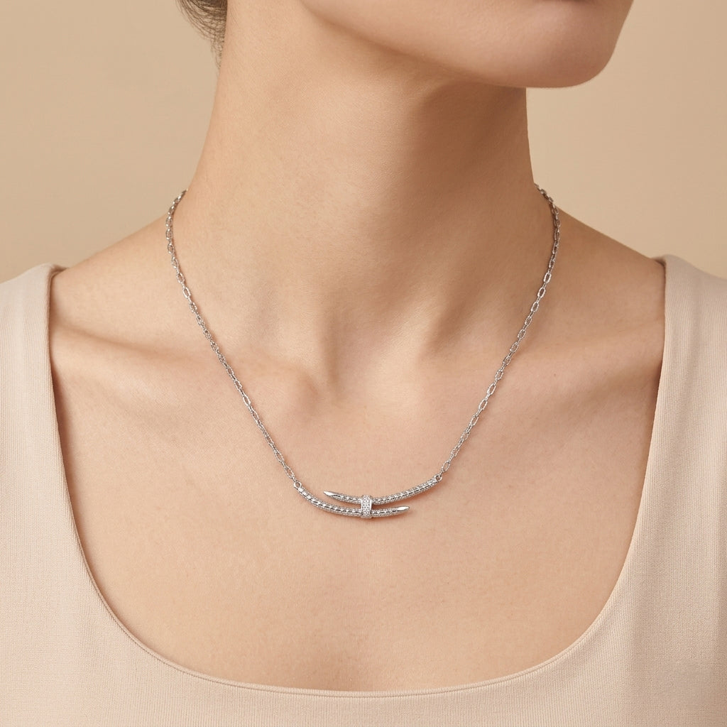 Luxuriant Lab Grown Diamond Serpert Trilogy Chain Necklace in Sterling Silver 8515099 3
