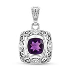 Royal Bali Collection - D'Joy African Amethyst Sterling Silver Cushion Cut Solitaire Pendant 2.13 Ct._8515101