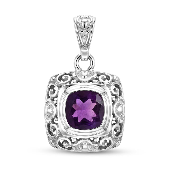 D'Joy African Amethyst Sterling Silver Cushion Cut Solitaire Pendant 2.13 Ct. 8515101 1