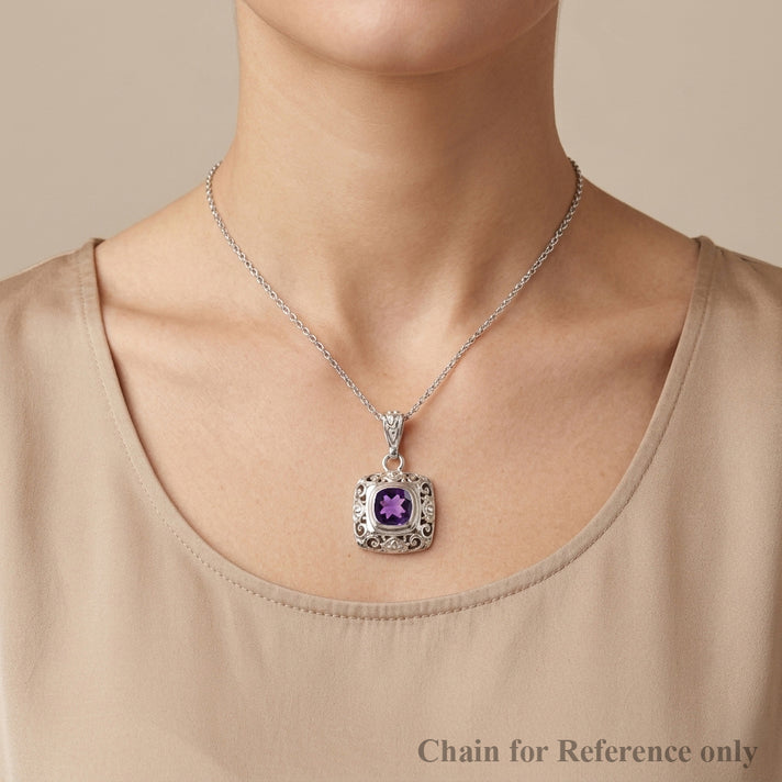 D'Joy African Amethyst Sterling Silver Cushion Cut Solitaire Pendant 2.13 Ct. 8515101 2