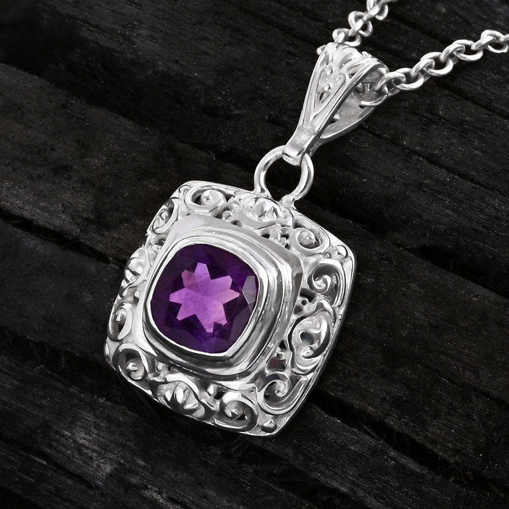 Royal Bali Collection - D'Joy African Amethyst Sterling Silver Cushion Cut Solitaire Pendant 2.13 Ct._8515101_2