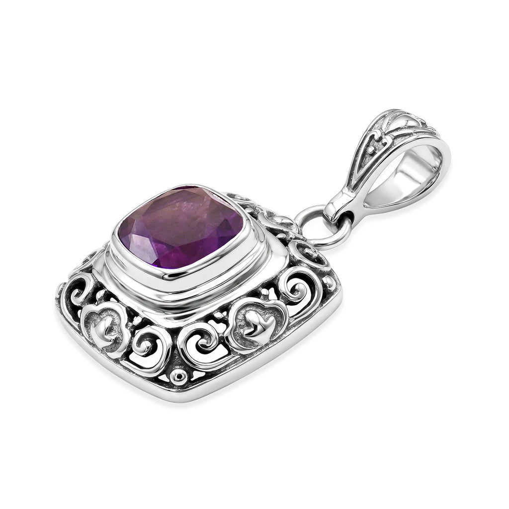 Royal Bali Collection - D'Joy African Amethyst Sterling Silver Cushion Cut Solitaire Pendant 2.13 Ct._8515101_3