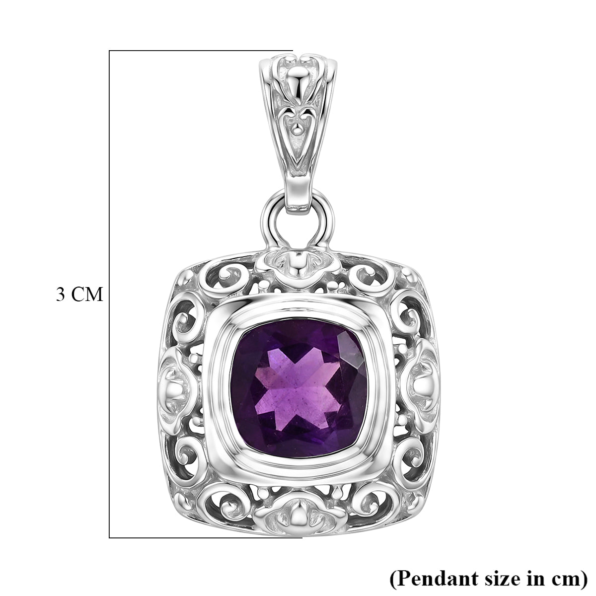 Royal Bali Collection - D'Joy African Amethyst Sterling Silver Cushion Cut Solitaire Pendant 2.13 Ct. 8515101 6