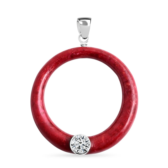 Royal Bali Collection - Moissanite &amp; Red Coral Sterling Silver Circle Pendant 22.60 Ct. 8515102 1