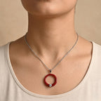 Royal Bali Collection - Moissanite & Red Coral Sterling Silver Circle Pendant 22.60 Ct._8515102_1