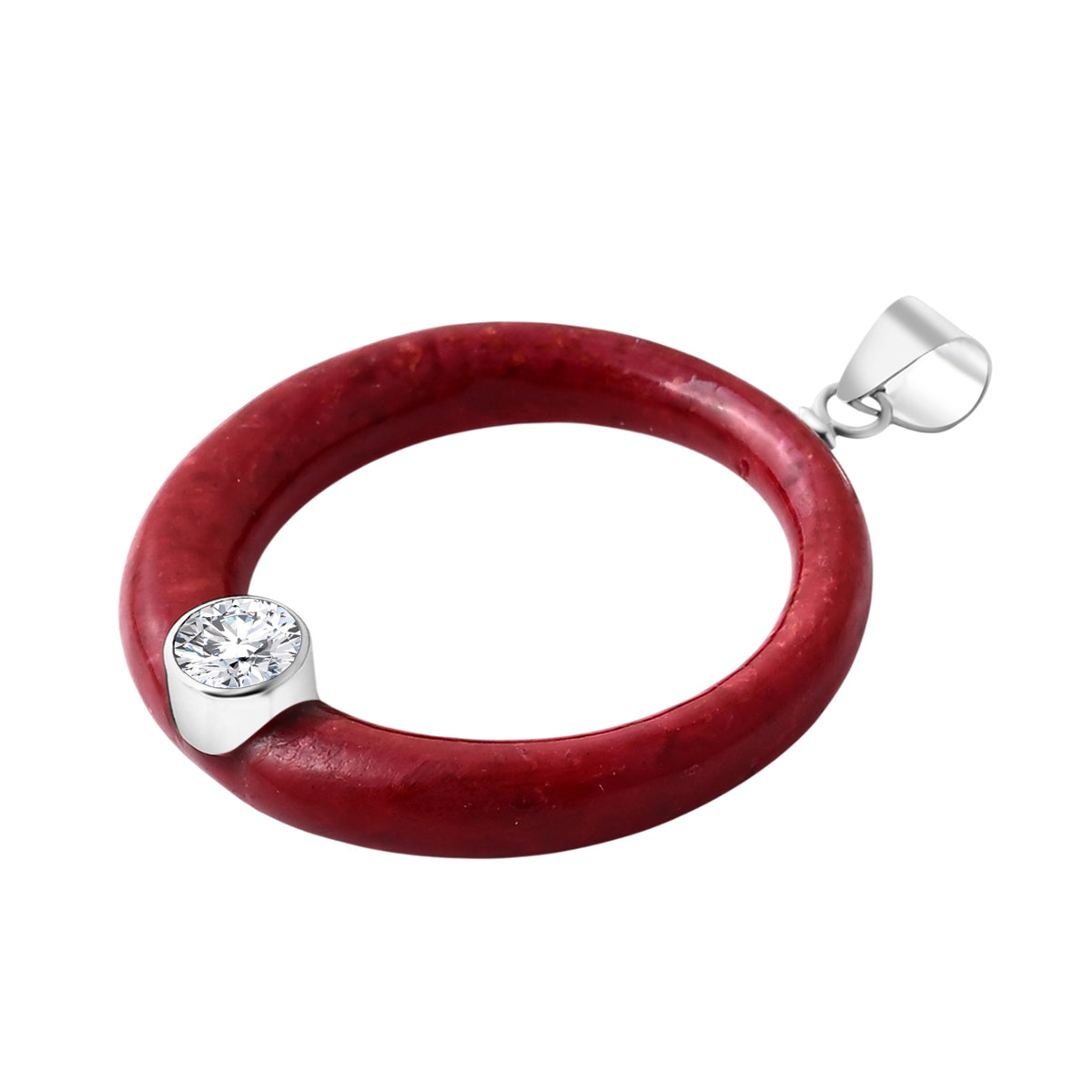 Royal Bali Collection - Moissanite &amp; Red Coral Sterling Silver Circle Pendant 22.60 Ct. 8515102 4