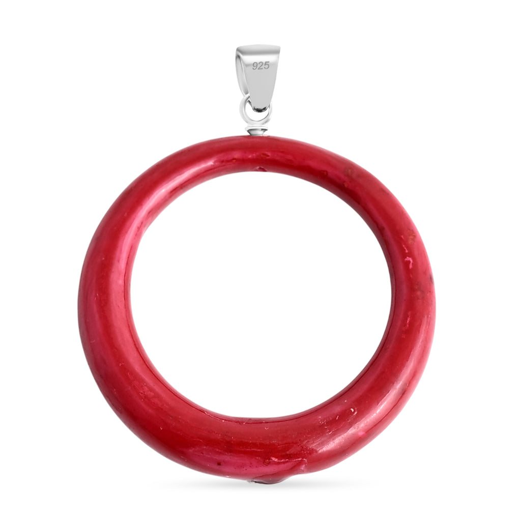 Royal Bali Collection - Moissanite & Red Coral Sterling Silver Circle Pendant 22.60 Ct._8515102_4