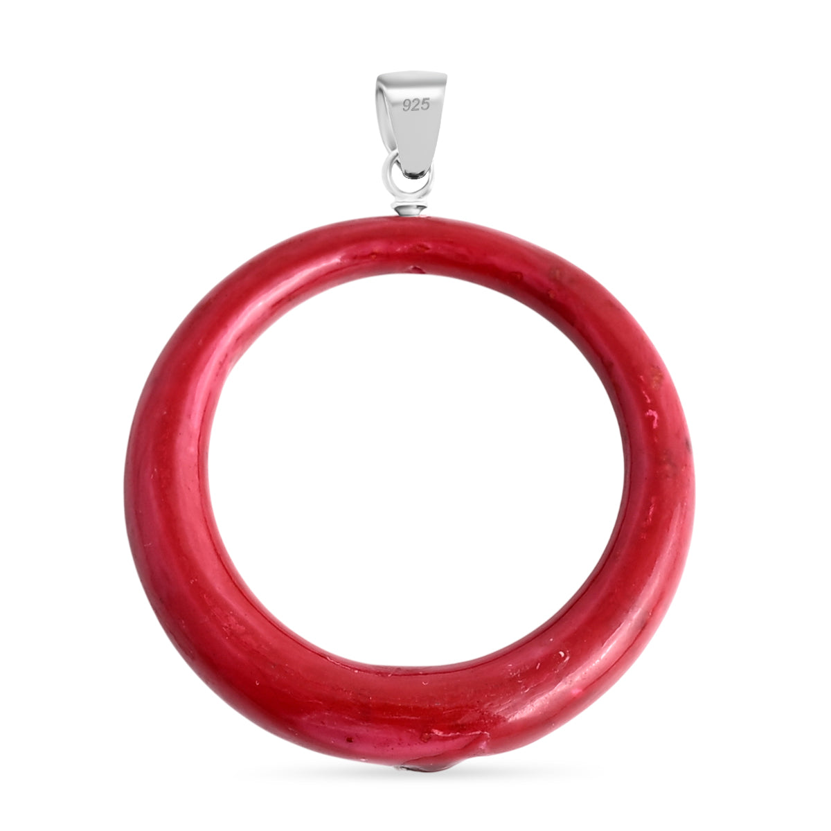 Royal Bali Collection - Moissanite &amp; Red Coral Sterling Silver Circle Pendant 22.60 Ct. 8515102 5
