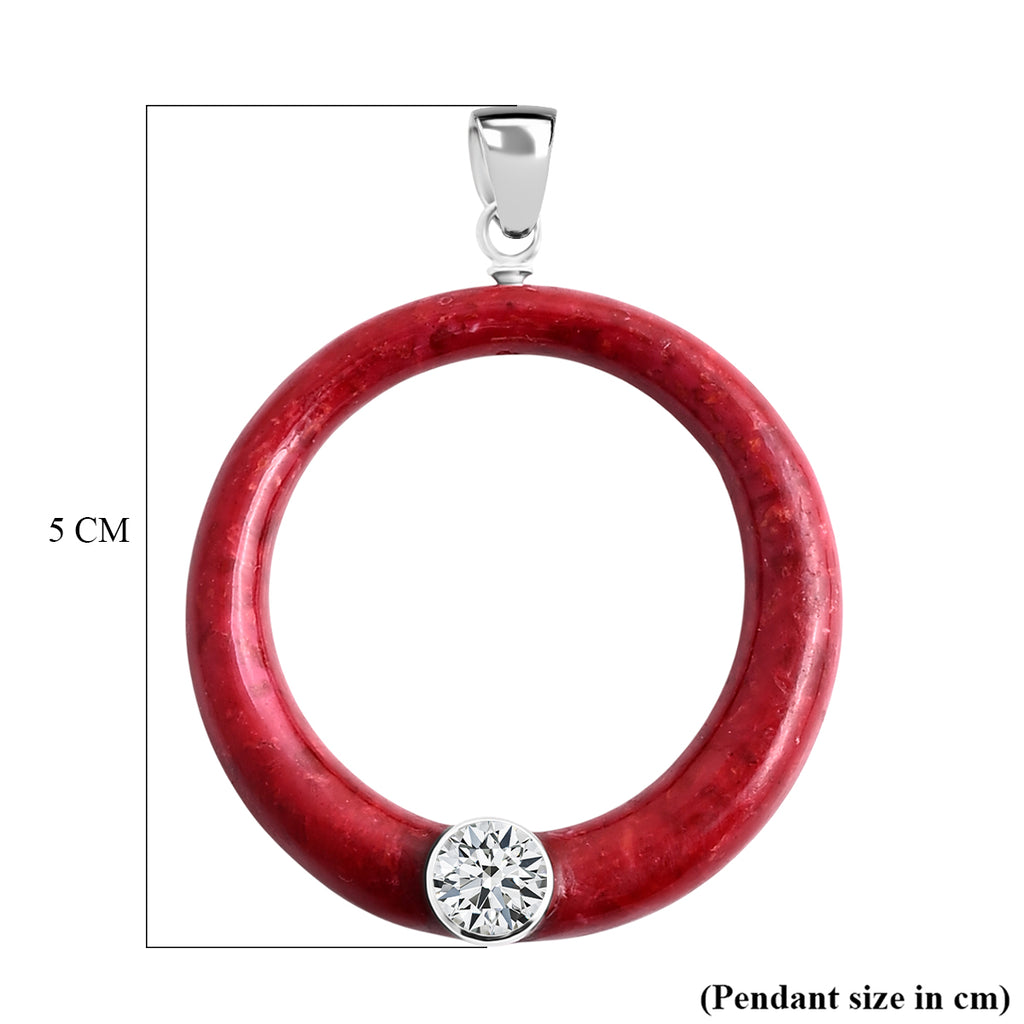 Royal Bali Collection - Moissanite & Red Coral Sterling Silver Circle Pendant 22.60 Ct._8515102_5
