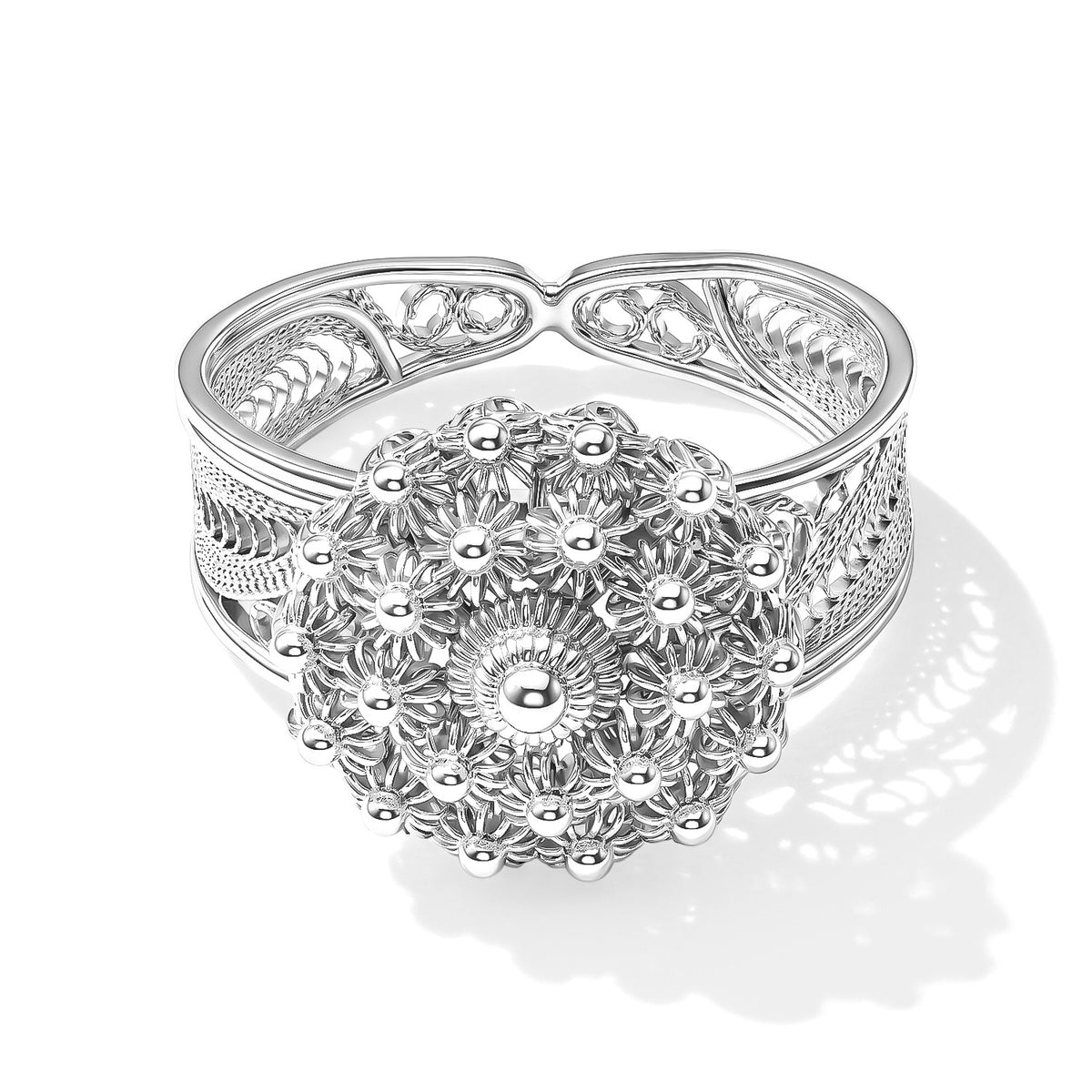 Royal Bali Collection - Handmade Sterling Silver Tarakashi Floral Ring V32734061 0