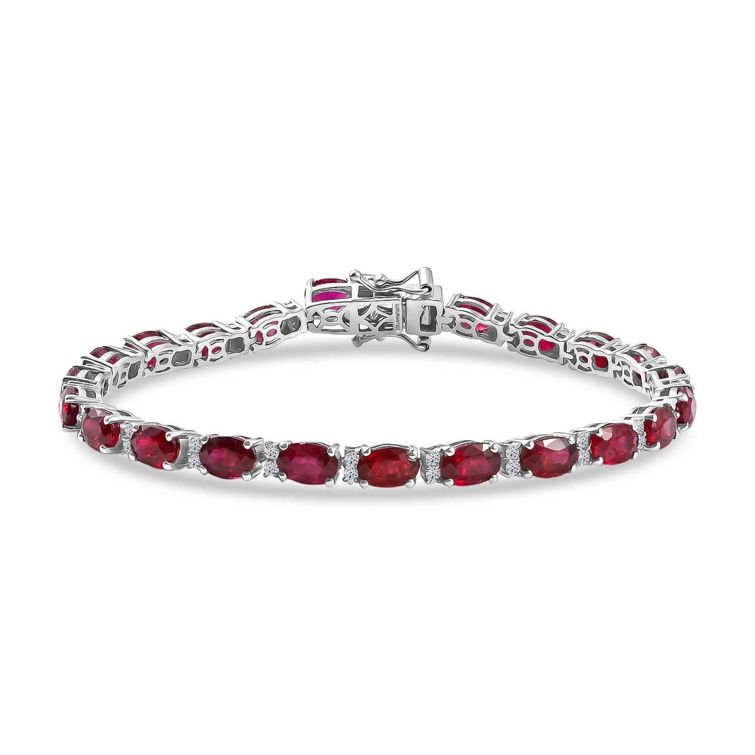 African Ruby & Luxuriant SI-G/H Lab Grown Diamond Line Bracelet (Size - 7) with GB Lock Box in Rhodium Overlay Sterling Silver 15.53 Ct, Silver Wt. 8.32 Gms_8515539