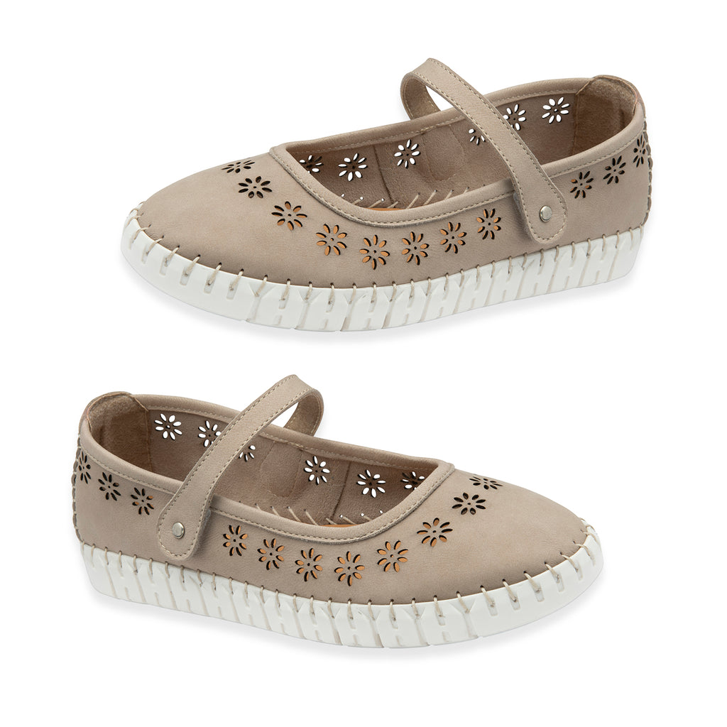 Lotus Aurelia Laser Cut Floral Mary Jane Ballerina Shoes (Size 7) - Natural_8515550